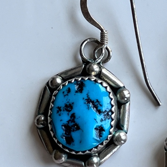 Vintage authentic Native American sterling silver turquoise earrings N Juan - Picture 4 of 14